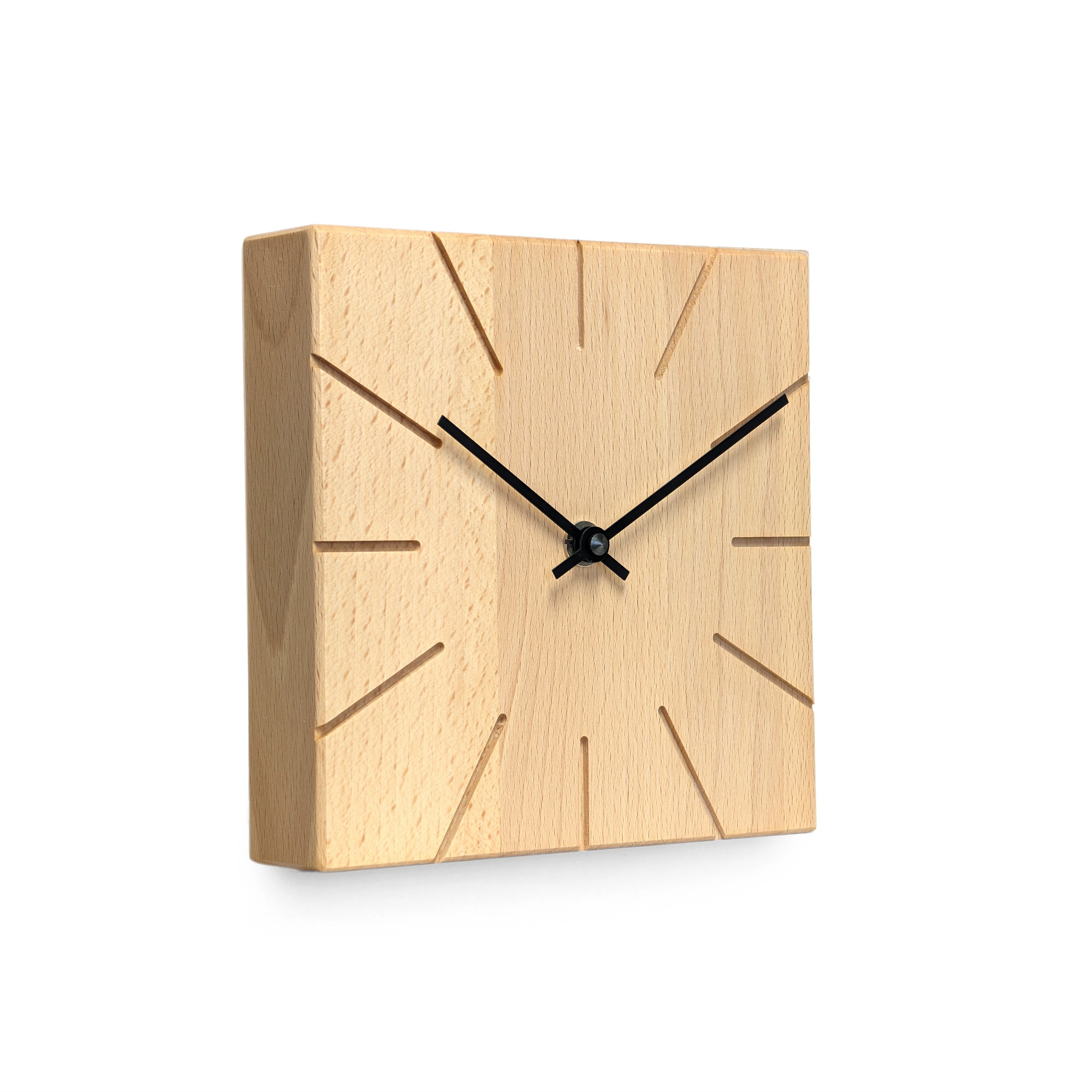 Natuhr Funkuhr Wanduhr Eiche Massivholz - Beam Design 17x17cm Made In Germany