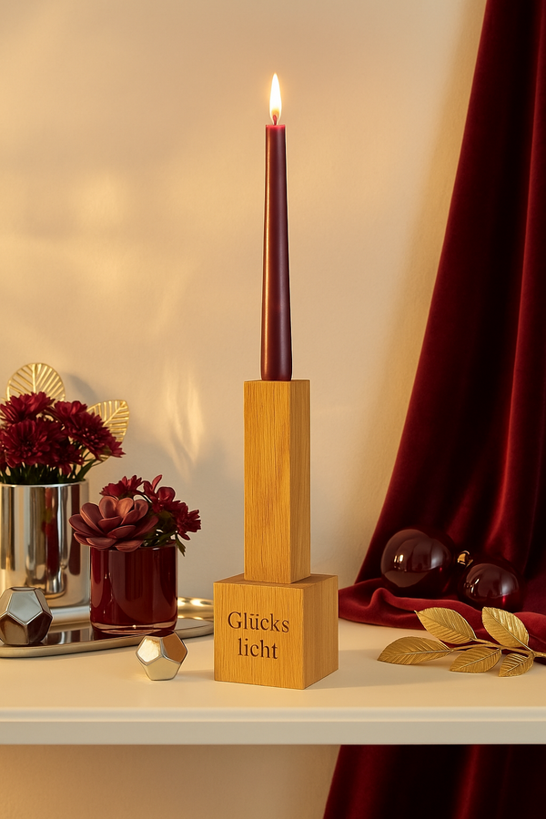 Statement Kerzenhalter Block - großer Holz Kerzenständer Eiche geölt für Stabkerzen