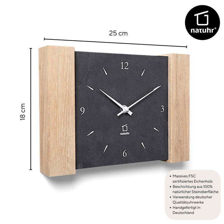 Tischuhr Matterhorn Holz Schiefer Wanduhr Eiche gekalkt Massivholz Natuhr