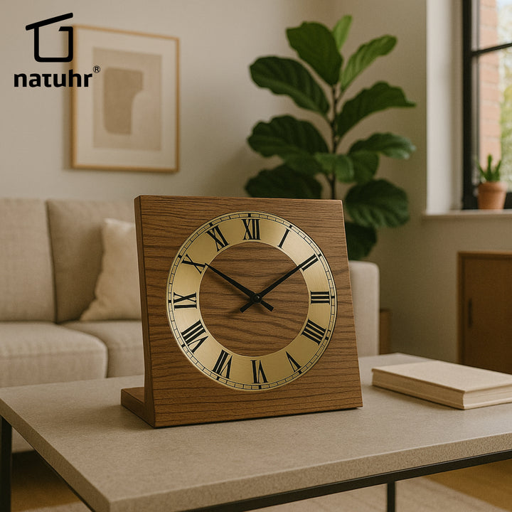 Natuhr Tischuhr Eiche rustikel dunkel geölt Holz Knick